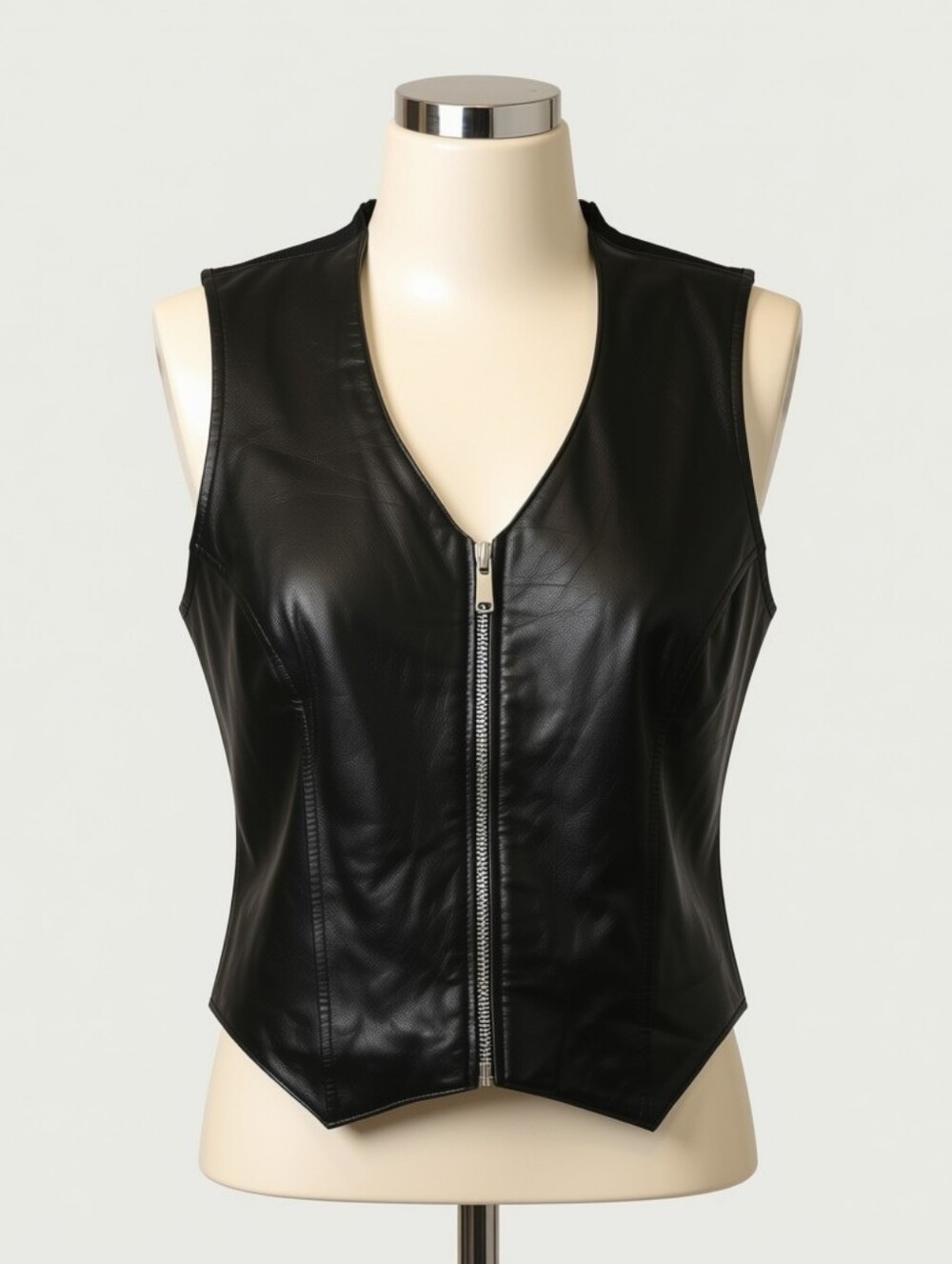 Casual Corner Black Leather Vest Vintage Womens Size Large Sexy Biker 90s